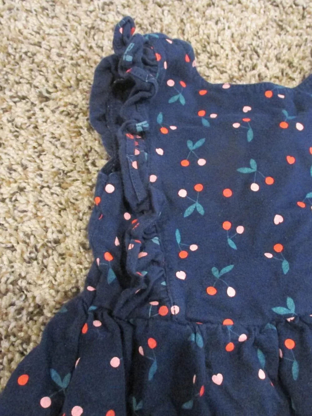 Carters Pullover Sundress Toddler Girls Size 24M Navy Blue Pink Cherries Hearts